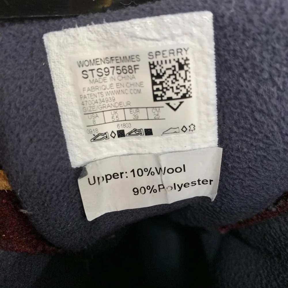 Sperry Women's Saltwater Duck Boots Quilted Wool‎ Burgundy Navy STS97568F Size 8